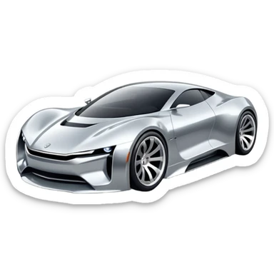A low-profile futuristic car emoji made of polished silver chrome, wide body stance, smooth aerodynamic shape, glossy metallic surface, soft reflections, luxury swag aesthetic, minimal details, iOS emoji style, centered on clean white background, studio lighting sticker