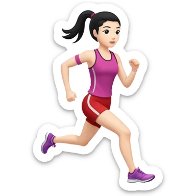 Full body showing White woman running black hair on a ponytail sticker