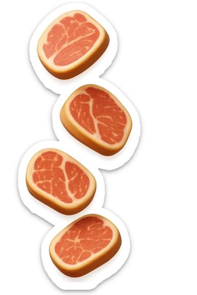 emoji stile iphone in 3d di fette di carne che cadono verticalmente dall'alto, iperrealistico 4k sticker