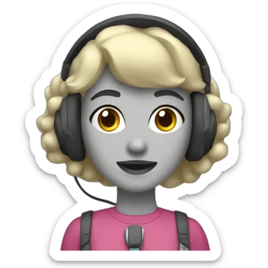 Uma mulher loira usando headset sticker