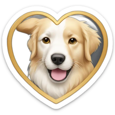 A Golden retriever, a white cat and a dark grey cat in a heart sticker