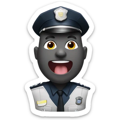 bald police officer sticking tongue out portrait sticker