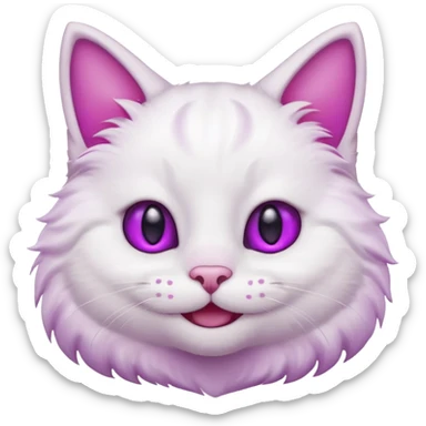 White cat happy smiling with teeth showing, light pink inner ears, magenta purple eyes, looks like discord's :smiley_cat: emoji, male looking sticker