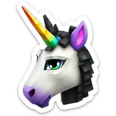 Minecraft Rainbow Black Unicorn Head With Diamond Horn sticker