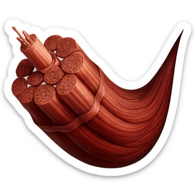 Create a 3D elongated human muscle anatomy in a hyperrealistic style, similar to the reference image, with no background. sticker
