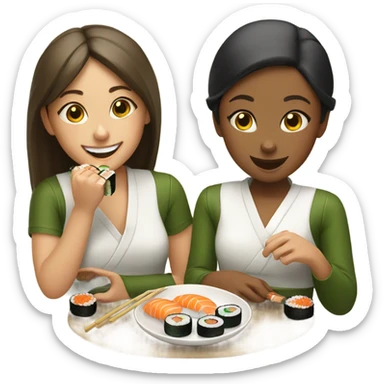 two girls eating sushi  sticker