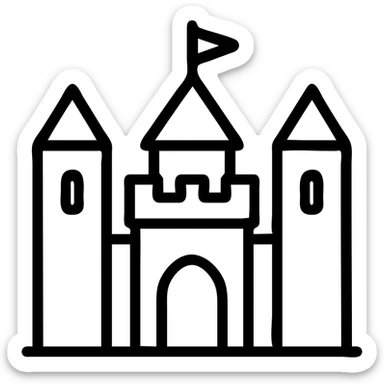 Camelot castle icon for a map, outlined style, single color, compact and bold, easy to identify sticker