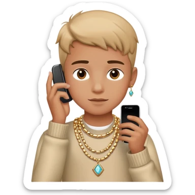boy with phone and jewelry sticker