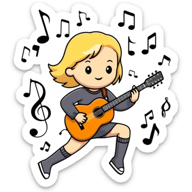 cute blonde girl playing guitar with music notes floating sticker