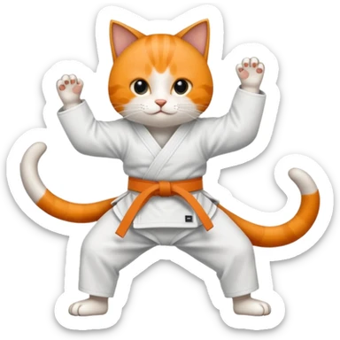 Katze im Judoanzug mit schwarzem Gürtel beim Kämpfen mit ausgestrecktem Bein sticker