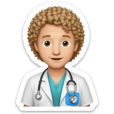 a male doctor with curly hair and cheerful face sticker