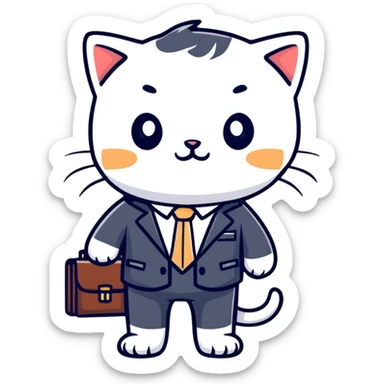kitten in a suit holding a briefcase sticker