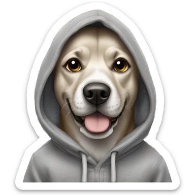 Dog wearing grey hoodie sticker