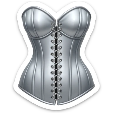 A luxury corset emoji made of silver chrome, smooth metallic curves, minimal fashion silhouette, glossy reflections, sensual high-end aesthetic, iOS emoji style, centered, clean white background sticker