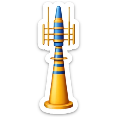 Minimalist emoji-style sticker of an old-school antenna with distorted, glitched signal waves. Clean icon style. sticker