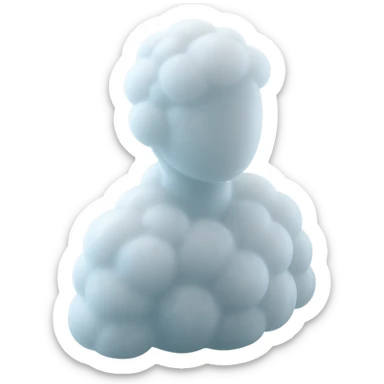 A person from the shoulders up, entirely composed of fluffy white convex clouds sticker