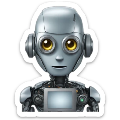 dystopian world male robot on computer sticker