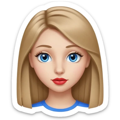 teenager girl with dark blonde hair long and straight with blue almond eyes and long lashes and french button nose and heart shaped lips sticker
