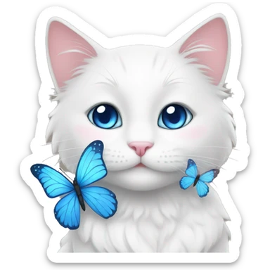 Cute gorgeous white cat with blue eyes sona with flowers and butterflies sticker