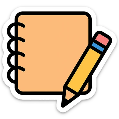 colored icon of a sketchbook with a pencil, clean and simple sticker
