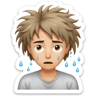 stressed person with messy hair and sweat drops sticker