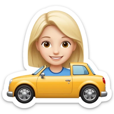 smiling girl by a car sticker