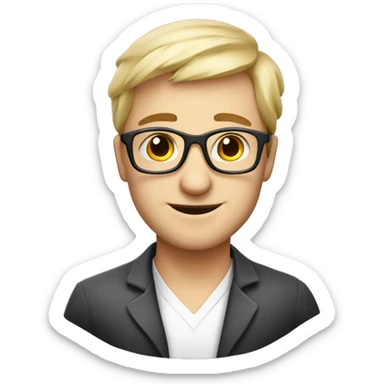 programmer surounded by tehnoloy. white skin, european, glasses, smiling and elegant sticker