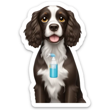 spaniel with spray in hands sticker