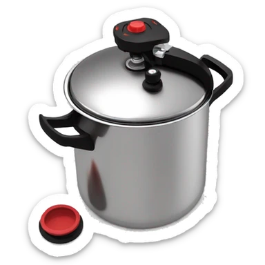 Stainless steel pressure pot, with black gights, lid with 3 clamps, red line on the black knob sticker