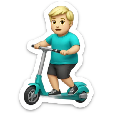 Chubby blonde boy in a cyan shirt riding a kick scooter sticker