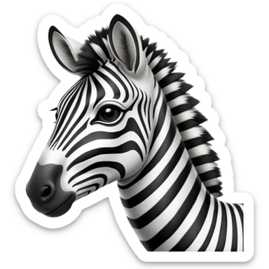 Cinematic Noble Zebra Portrait Emoji, Poised and regal, with a lean, elegant build and a striking Fur of bold black and white stripes, deep-set soulful piercing eyes, Simplified yet sharp and sophisticated features, highly detailed, glowing with a soft, dignified glow, high shine, intelligent and graceful, stylized with an air of savannah chic, focused and attentive, soft glowing outline, capturing the essence of a watchful and confident equine, so majestic it feels as though it could gallop out of the screen with effortless authority! sticker