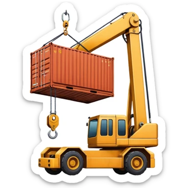 Container being lifted by a large machine, import. sticker