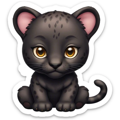 Cinematic Noble Baby Panther Portrait Emoji, Poised with a touch of regal innocence, featuring a compact, sleek build with soft, dark fur and large, soulful eyes, Simplified yet sharp and sophisticated features, highly detailed, glowing with a gentle, mysterious glow, high shine, intelligent and endearing, stylized with an air of youthful authority, focused and attentive, soft glowing outline, capturing the essence of a tiny jungle guardian that appears ready to pounce out of the screen with effortless charm! sticker
