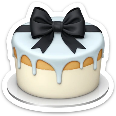 white cake with a black bow sticker