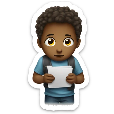 a sad kid with homework sticker