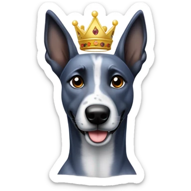 A smiling malinois dark blue merle color, without red and white color with a crown on his head sticker