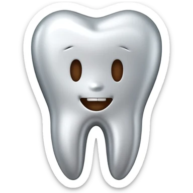 human tooth emoji, smooth chrome ceramic-metal texture, clean medical luxury aesthetic, isolated on white sticker