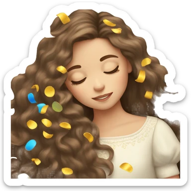 Sleeping little girl with long brown hair and confetti in her hair  sticker