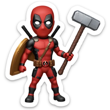 Deadpool holding thors hammer sticker