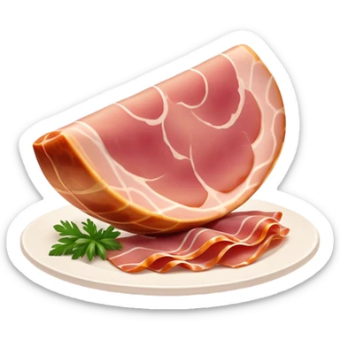 Cinematic Realistic Jam√≥n Serrano Dish Emoji, depicted as delicate, air-cured ham sliced thinly rendered with detailed textures and natural, inviting lighting. sticker
