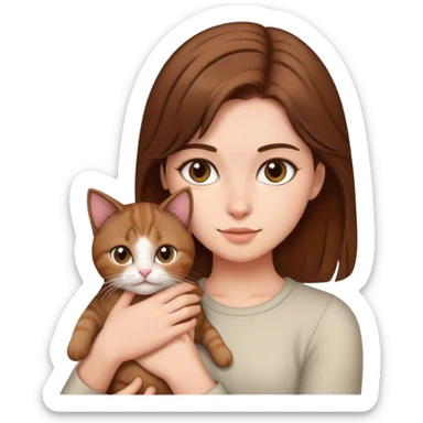 A girl ￼whit brown hair holding a cat  sticker