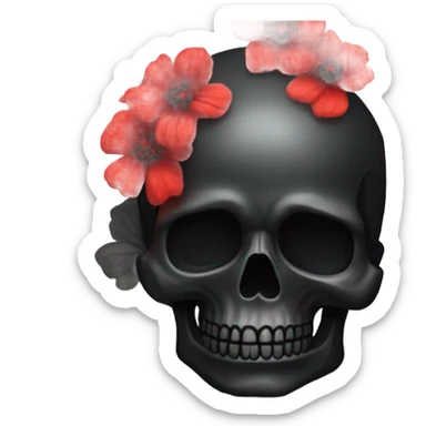 black skull with red flowers sticker