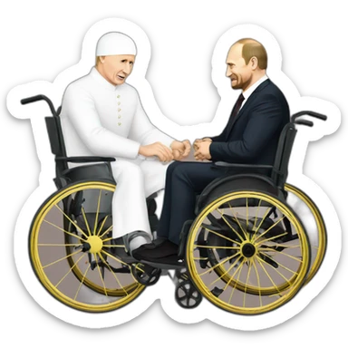 Crying Ramzan Kadyrov and angry vladimir putin riding golden wheelchairs sticker