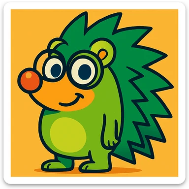 Add glasses to the green hedgehog, cartoonish with bright colors, in Vibrant Toon style, with glasses. sticker