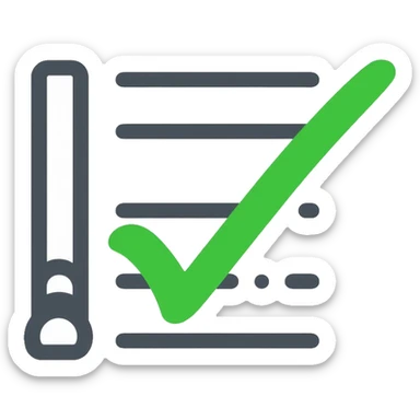 A checklist with a prominent green checkmark on the first item, symbolizing tracking completed tasks and progress sticker