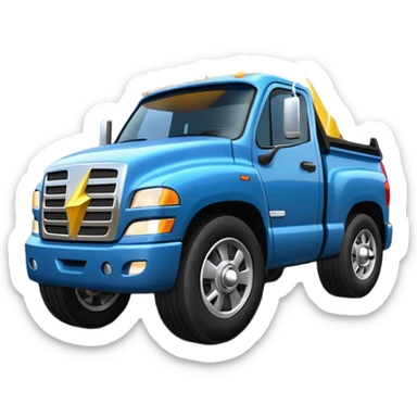 A front semi steer tire that is flat getting stuck by a lightning bolt add highway sticker