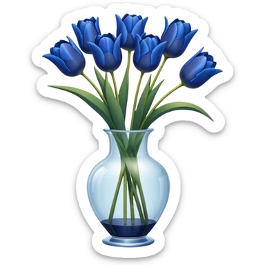 Navy blue tulips in glass vase  sticker