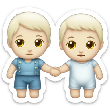 two sad white babies holding hands sticker