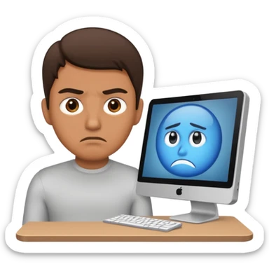 a man in front of a computer annoyed  sticker