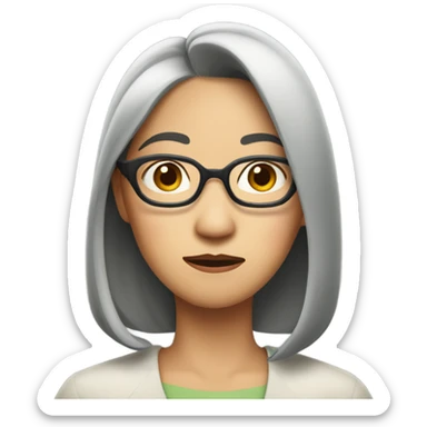 40's Asian woman with glasses and straight medium length hair, looking perplexed sticker